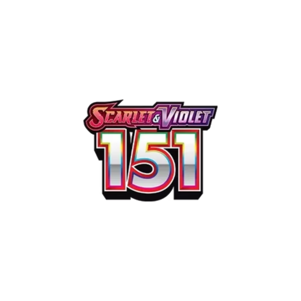 Logotipo de la colección Pokémon 151 Scarlet y Violet con diseño colorido y vibrante