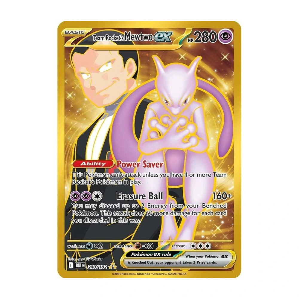Team Rocket's Mewtwo ex 240/182 Hyper Rare dorada de Destined Rivals en inglés