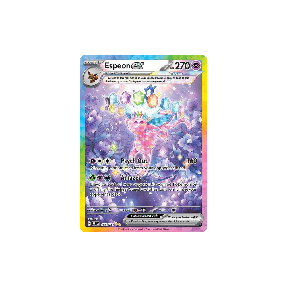 Carta Espeon EX brillante con diseño colorido en Caja Terastal Festival EX - Coreano de Metamorph Center