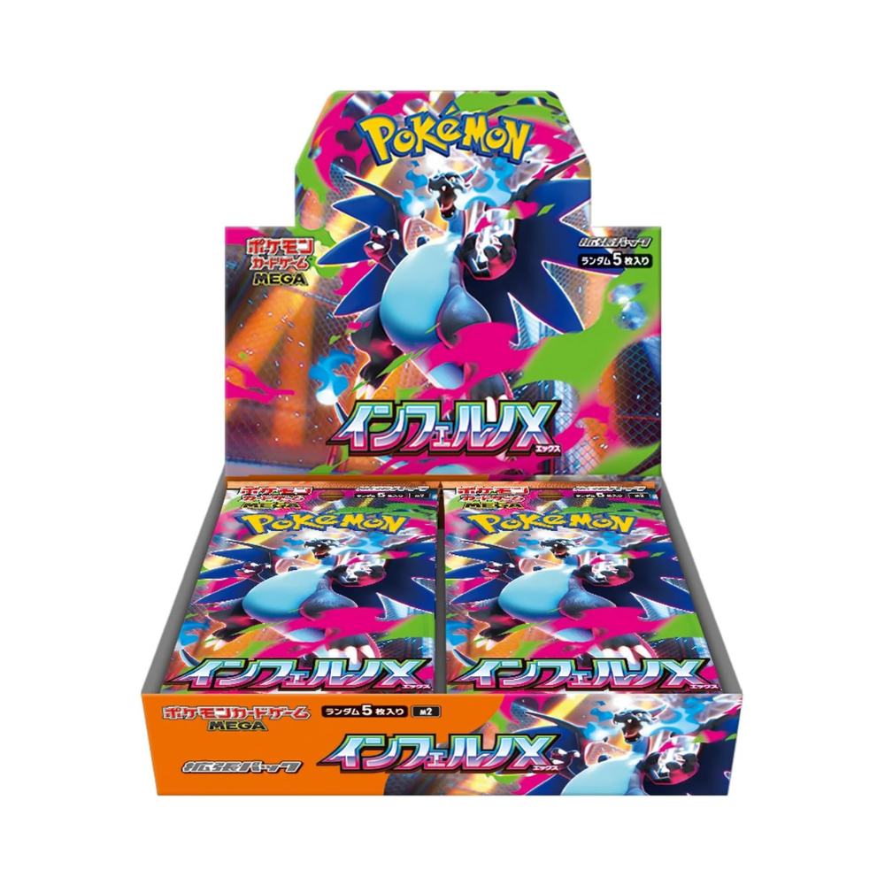 Caja de sobres Pokémon TCG Mega Inferno X con arte colorido y diseños atractivos