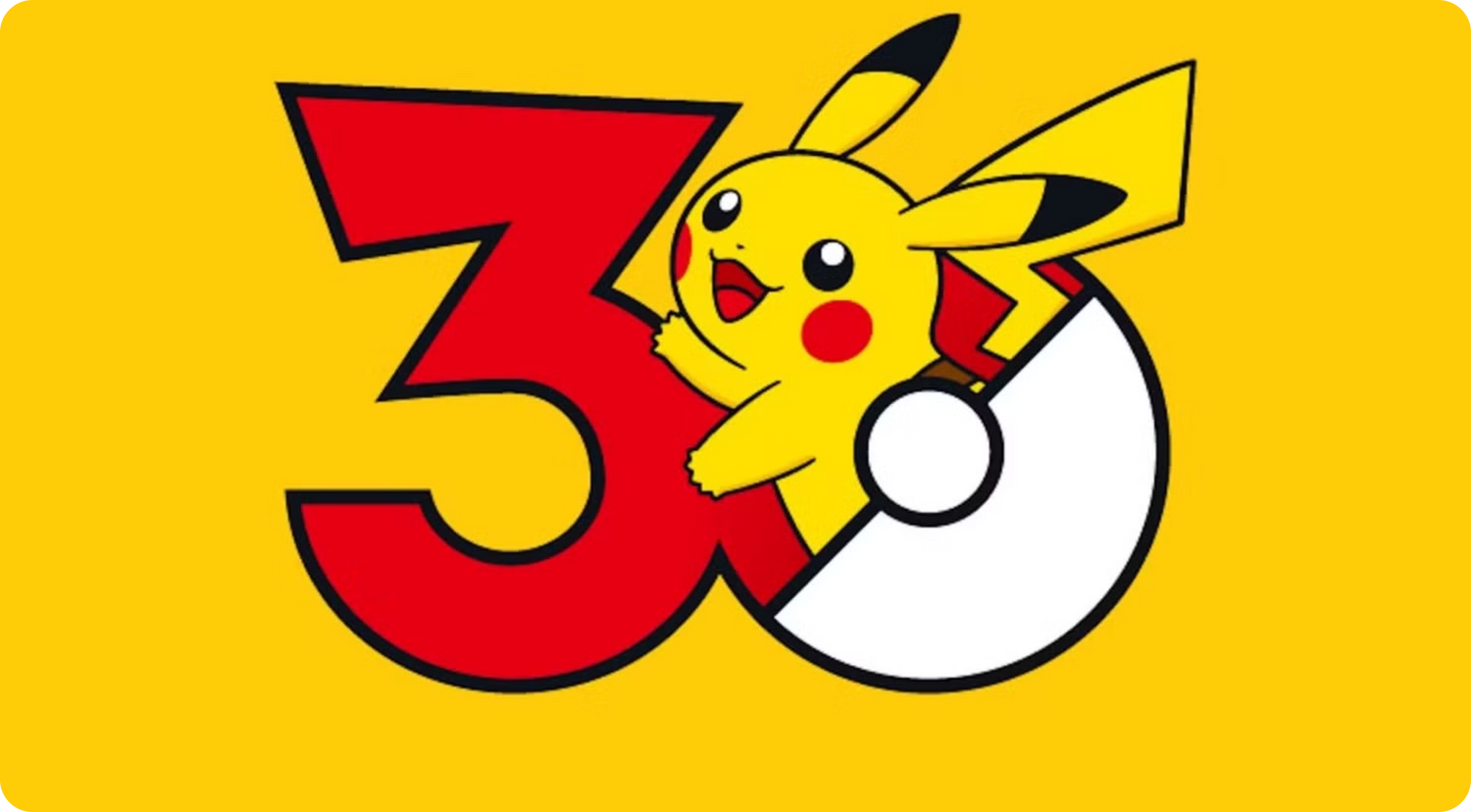 Logo del 30 aniversario de Pokémon con Pikachu