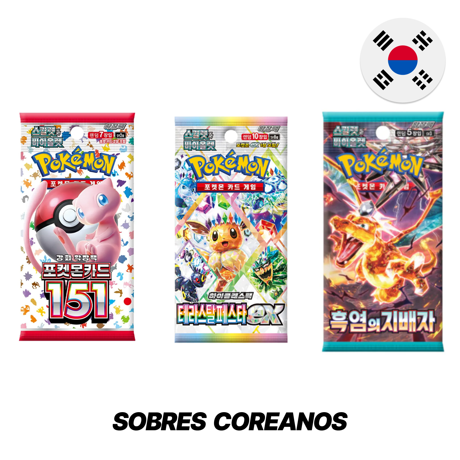 Colección de sobres coreanos Pokémon TCG con ediciones exclusivas y arte original de Corea