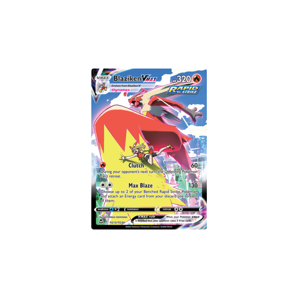 Caja Tempestad Plateada en Español con cartas de Pokémon TCG y arte de Blaziken VMAX