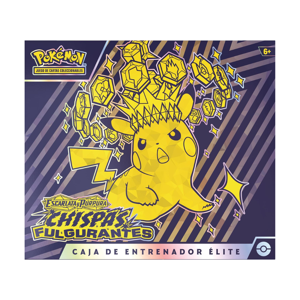 Caja Entrenador de Élite Chispas Fulgurantes en Español con Pikachu y elementos brillantes para jugadores de Pokémon