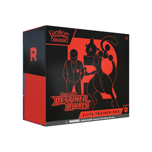 Elite Trainer Box de Pokémon TCG Destined Rivals en inglés con Giovanni y Mewtwo