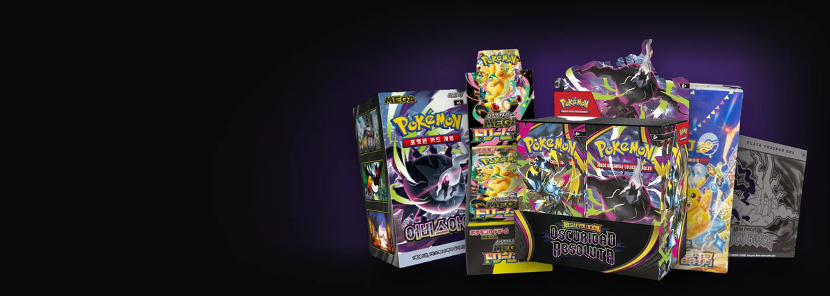 Cajas Pokémon TCG en japonés, coreano, chino, español e inglés