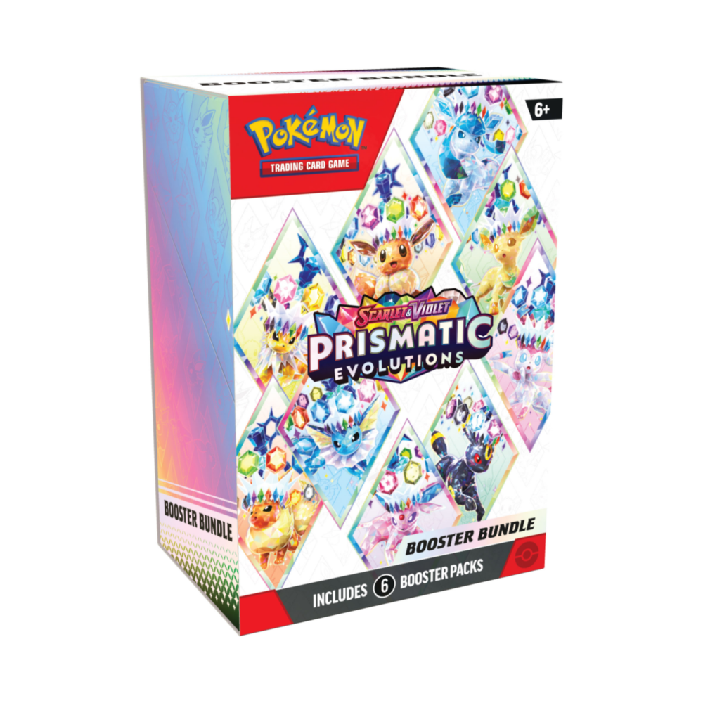 Metamorph Center caja de sobres Booster Bundle Prismatic Evolutions en Inglés de Pokémon TCG con 6 sobres