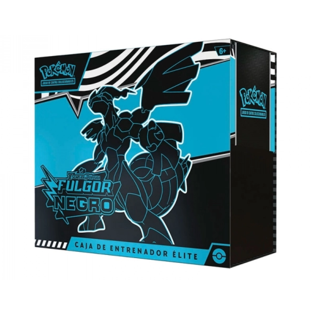 Caja de Entrenador Fulgor Negro en Español Metamorph Center caja de sobres Pokémon TCG azul y negra con ilustracion estilizada