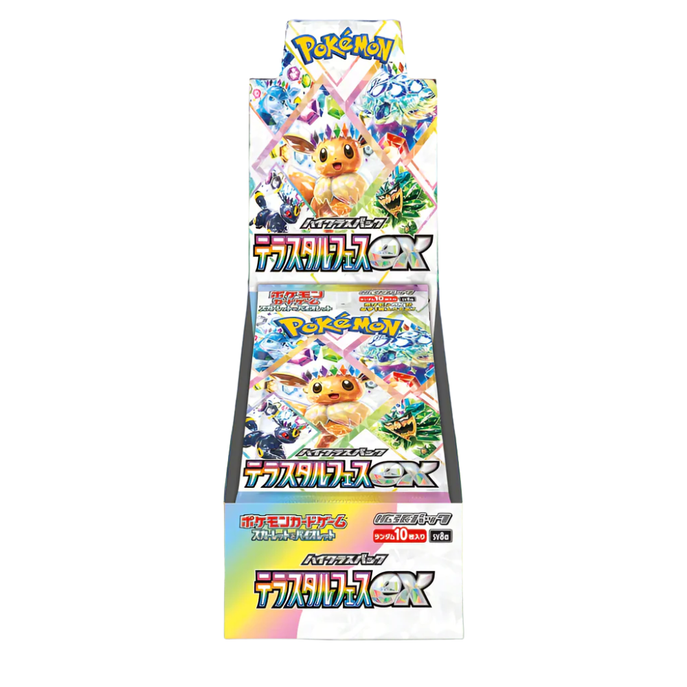 Caja Terastal Festival EX Japonés de sobres Pokémon TCG de Metamorph Center con diseño colorido y personajes icónicos