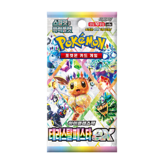 Sobre Pokémon TCG con Eevee y arte terastal brillante paquete sellado Metamorph Center Sobre Terastal Festival EX en Coreano